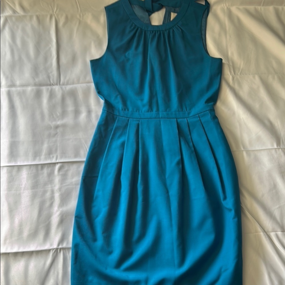 J. Crew Blue Pleated Halter Sheath Dress